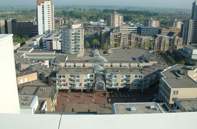 View over the Stadshart shopping district and apartment blocks in the centre of Zoetermeer