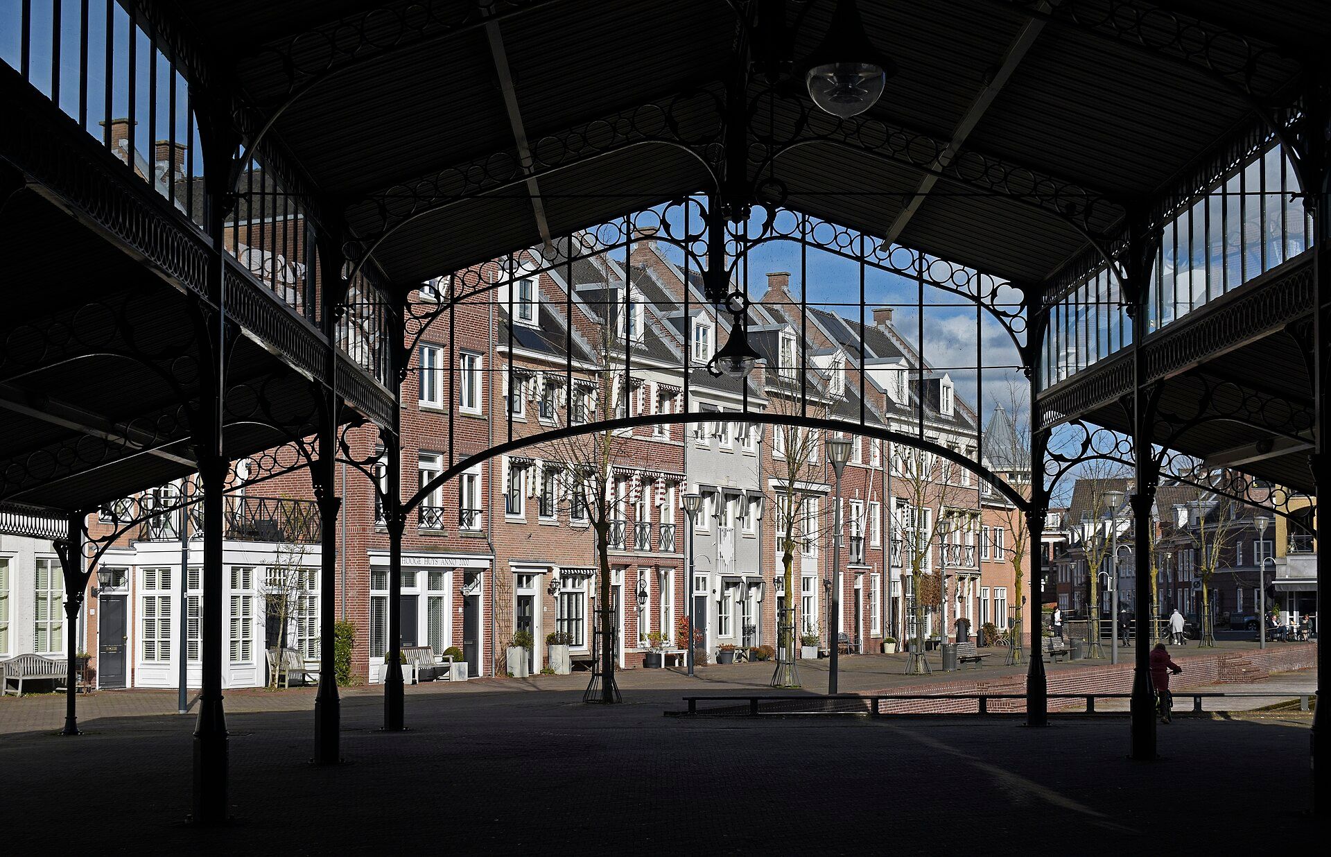 Brick gabled houses around De Plaetse square in Brandevoort, the new-build district of Helmond