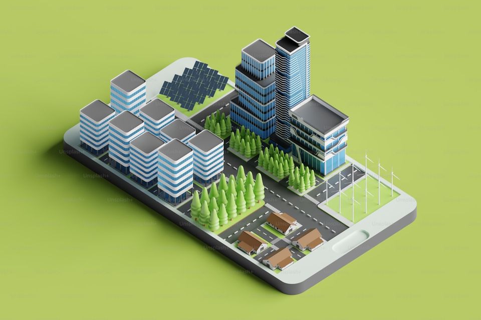 HOA community building exterior with digital records access on mobile device