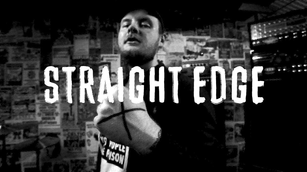 Изображение человека с надписью "STRAIGHT EDGE" (Kuva henkilöstä ja teksti "STRAIGHT EDGE")