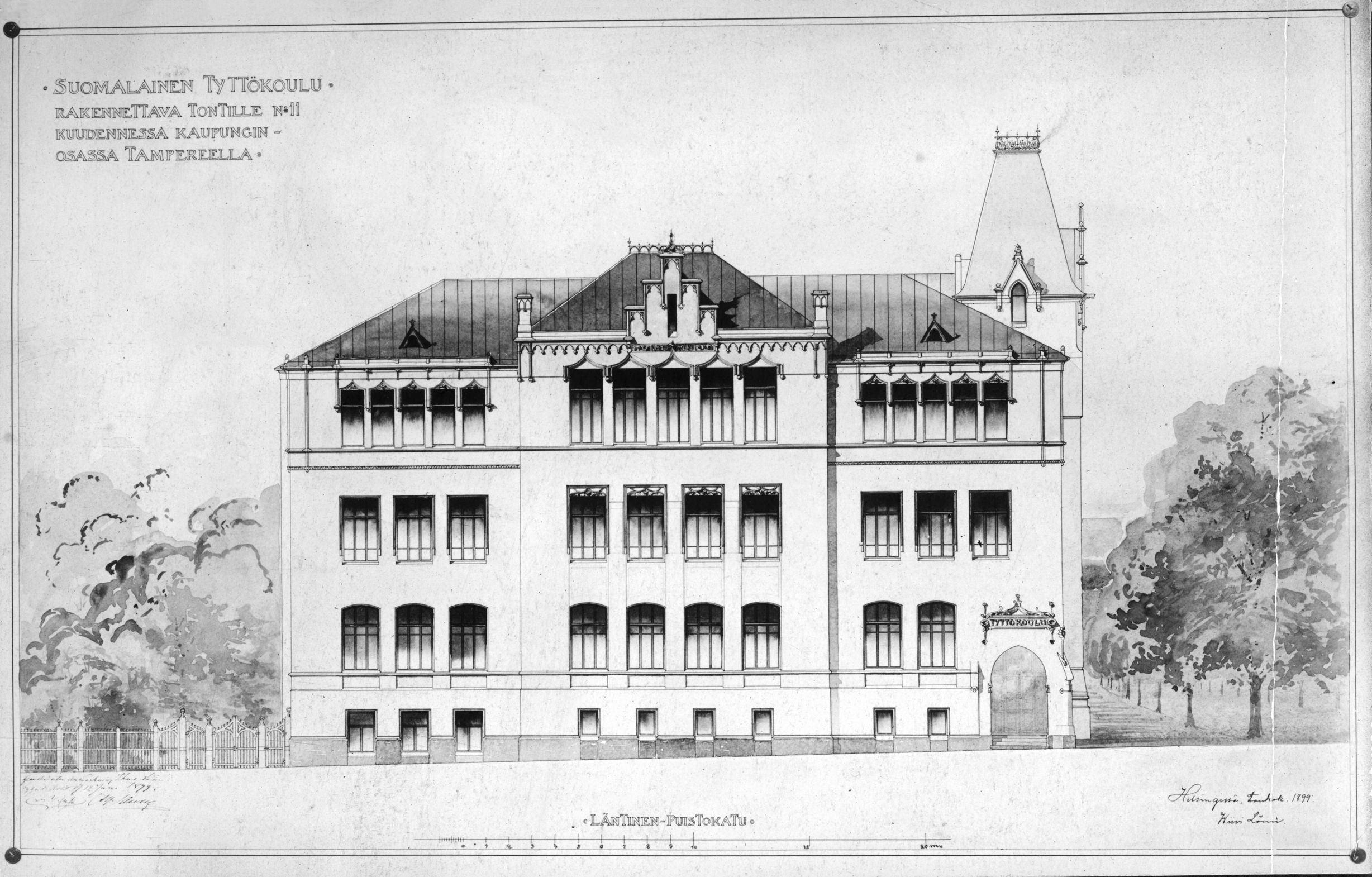 Чертёж Финской женской школы Тампере (Wivi Lönnin piirustus Tampereen Suomalaista Tyttökoulua varten)