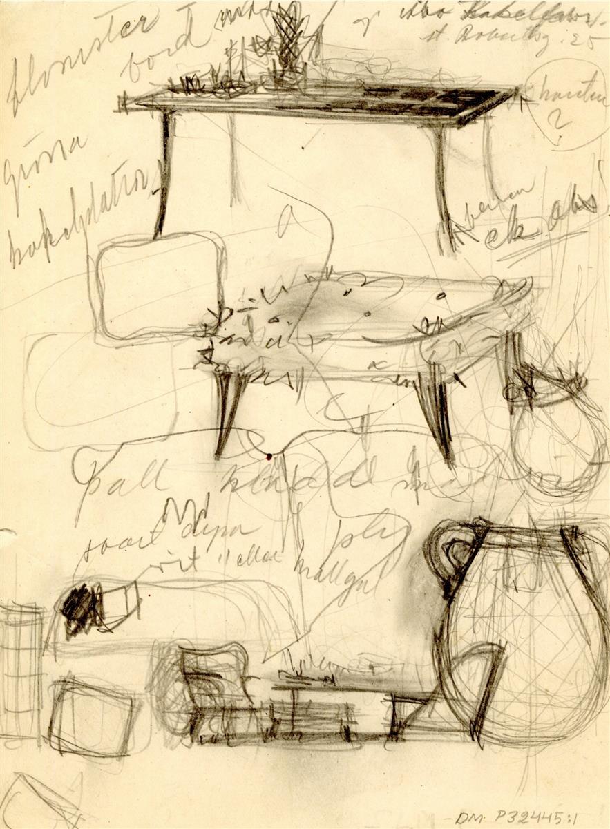 Kuva Gunnel Nymanin luonnoksesta huonekaluksi