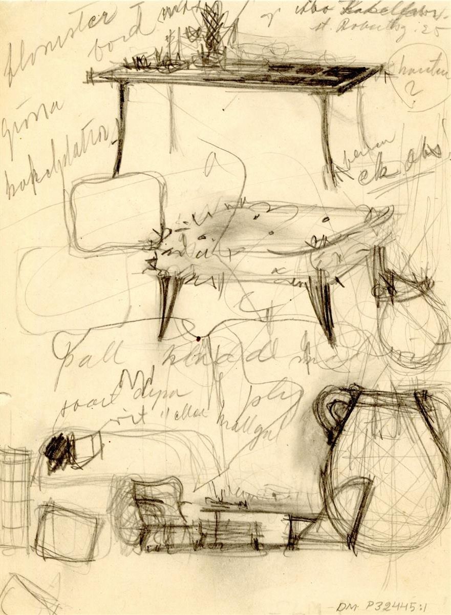 Kuva Gunnel Nymanin luonnoksesta huonekaluksi