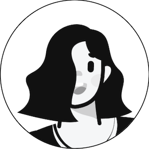 Hahmo mustavalkoisella taustalla, jolla on keskikokoinen musta tukka.