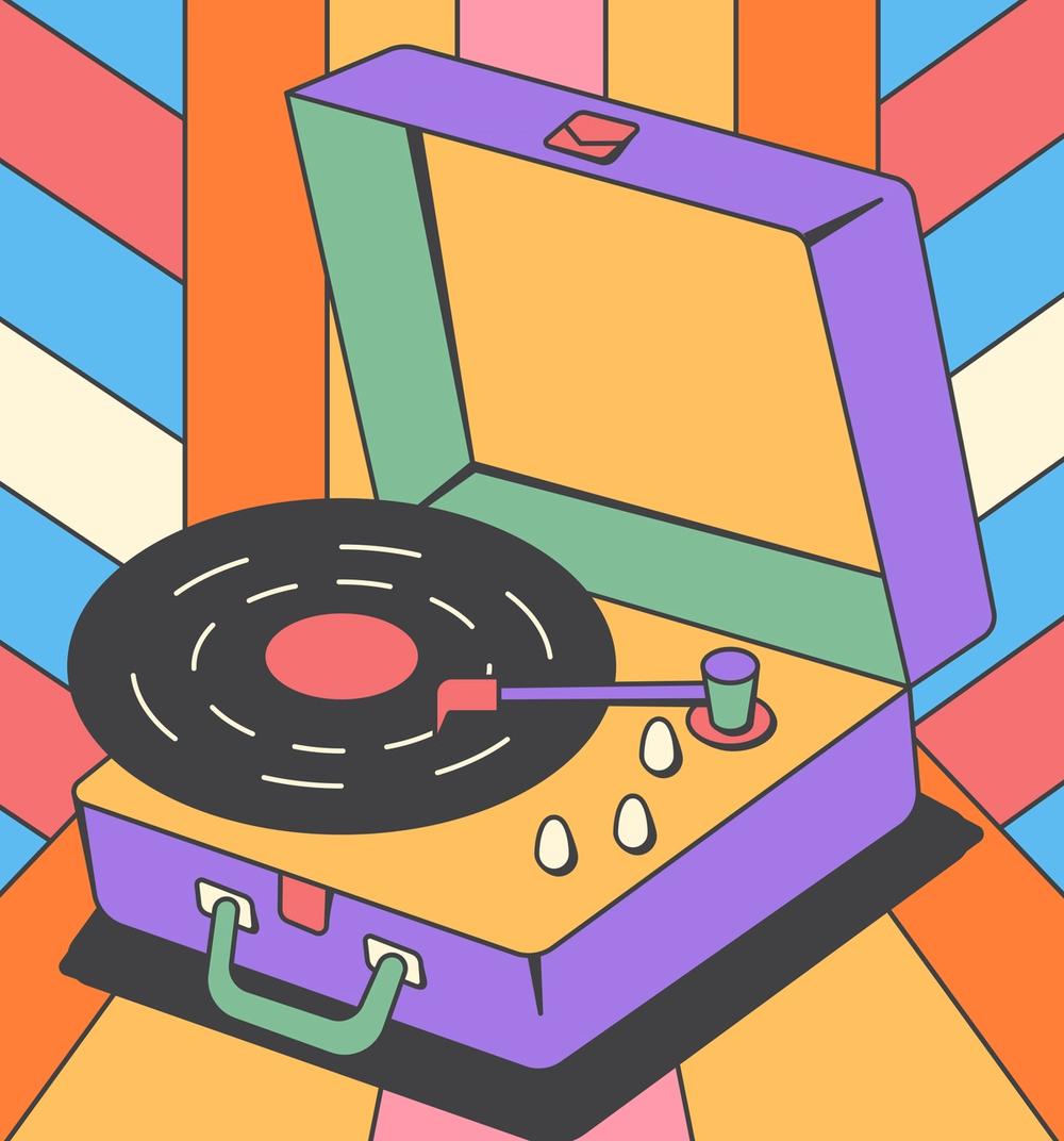 Иллюстрация винилового проигрывателя (Piirroskuva levysoittimesta)