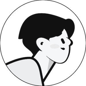 Hahmo mustavalkoisella taustalla, jolla on nuttura ja katsoo ylöspäin