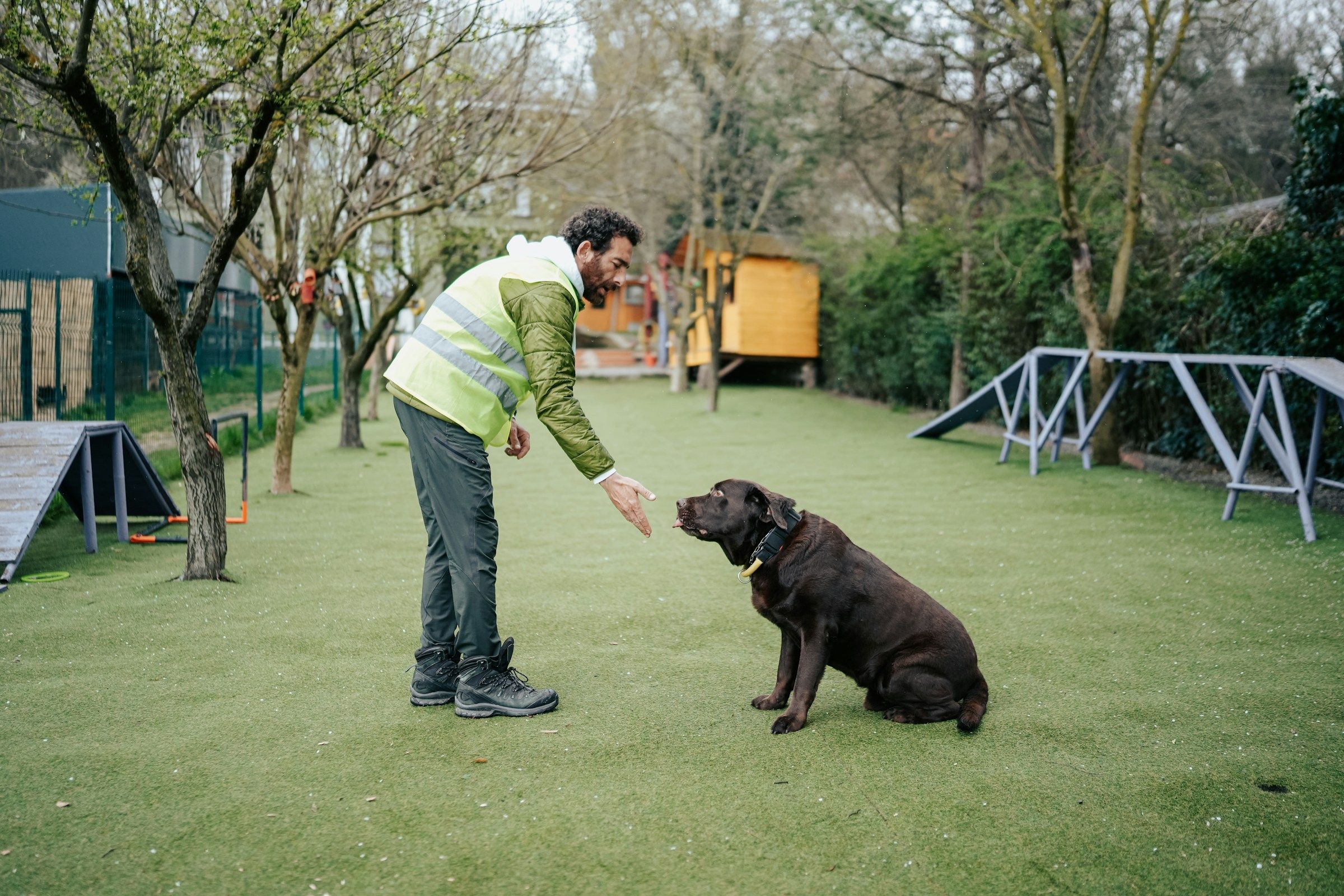 Мужчина и собака в парке (Mies ja koira koirapuistossa)