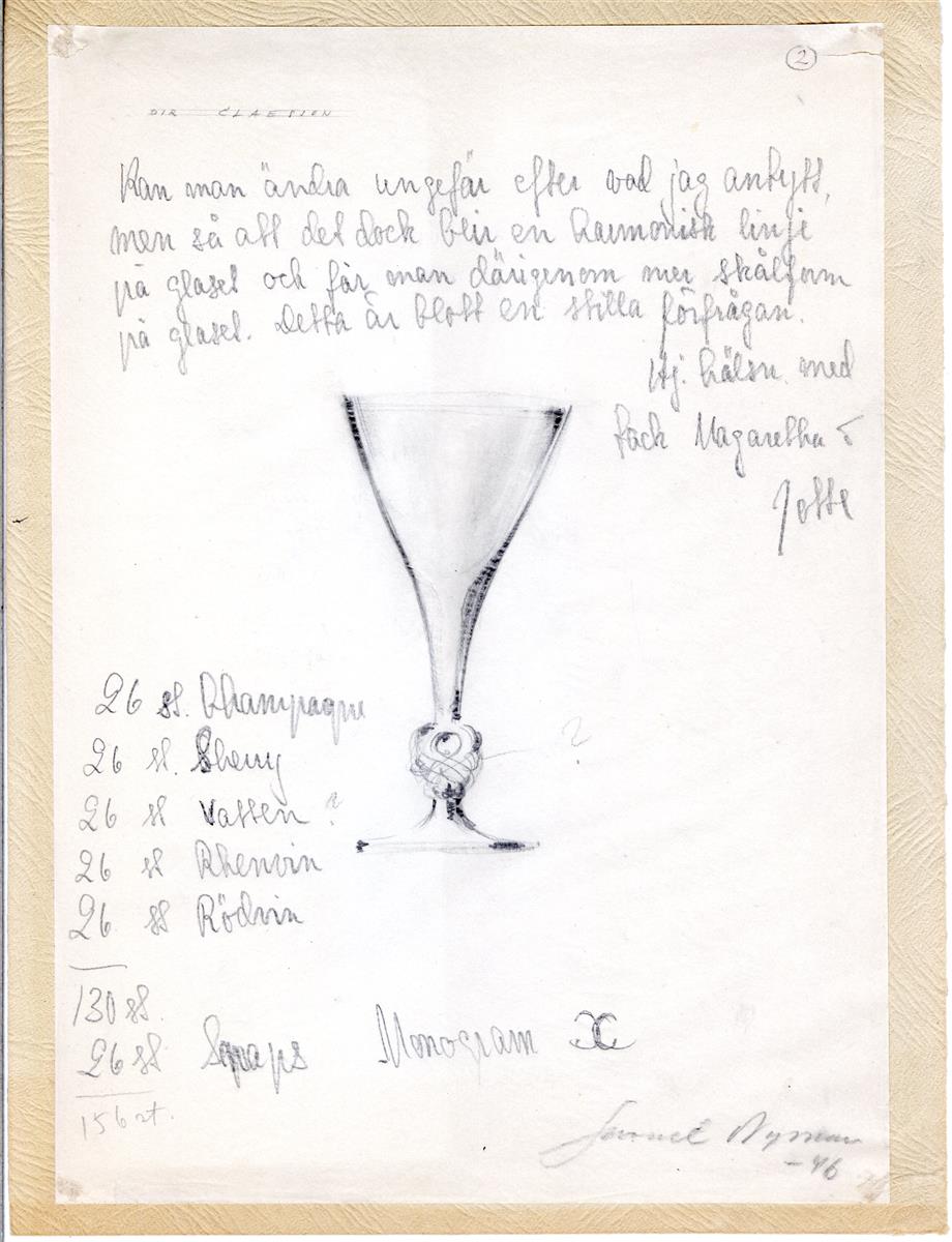 Kuva Gunnel Nymanin luonnoksesta lasistoksi