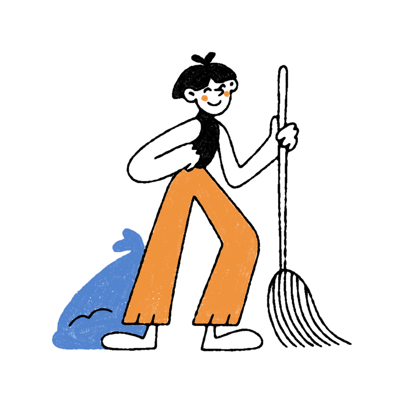 Человек с граблями и мешком листвы (Henkilö haravan ja lehtipussin kanssa).