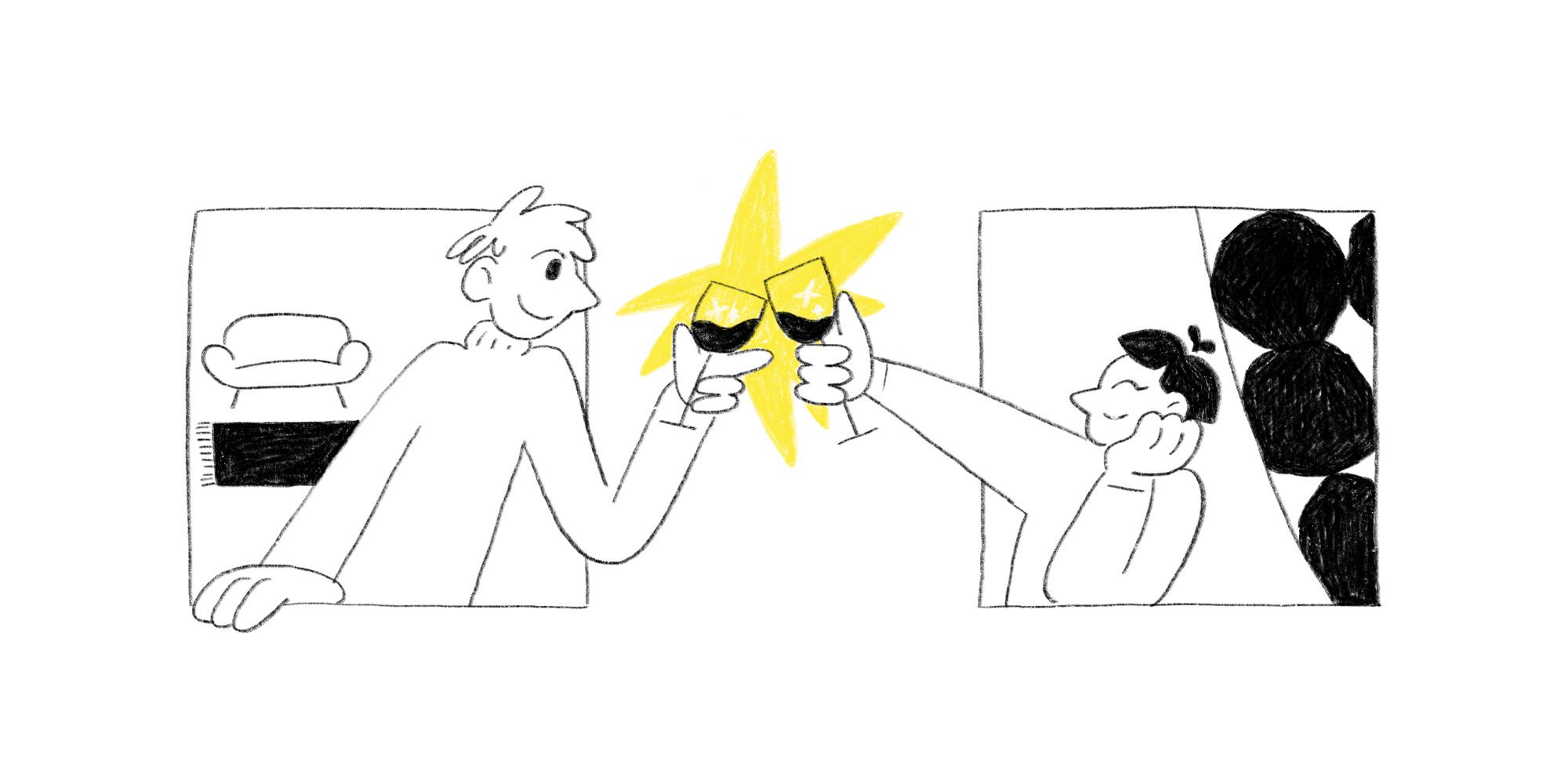 Illustration: two persons meet each other