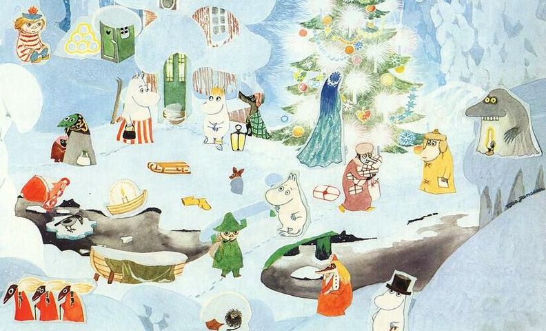 Обложка рождественского календаря с Муми-троллями (Muumi-joulukalenterin kansi)