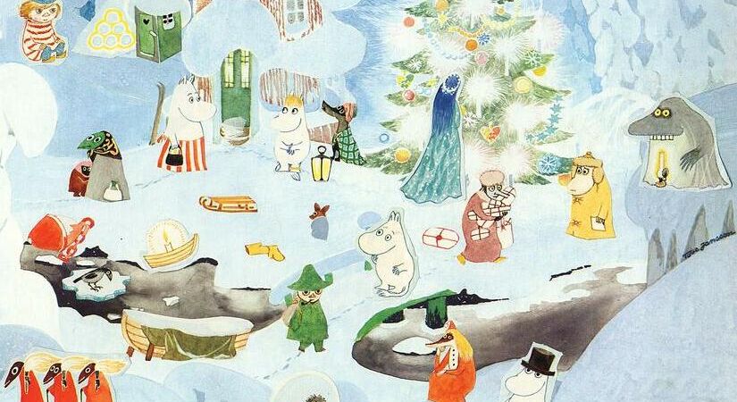 Обложка рождественского календаря с Муми-троллями (Muumi-joulukalenterin kansi)