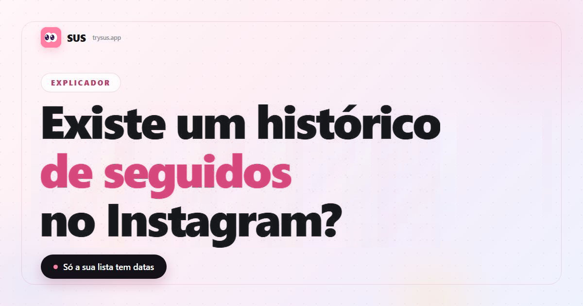 Capa do artigo do SUS: «Existe um histórico de seguidos no Instagram?», com o logotipo do SUS, o rótulo Explicador e a linha «Só a sua lista tem datas».