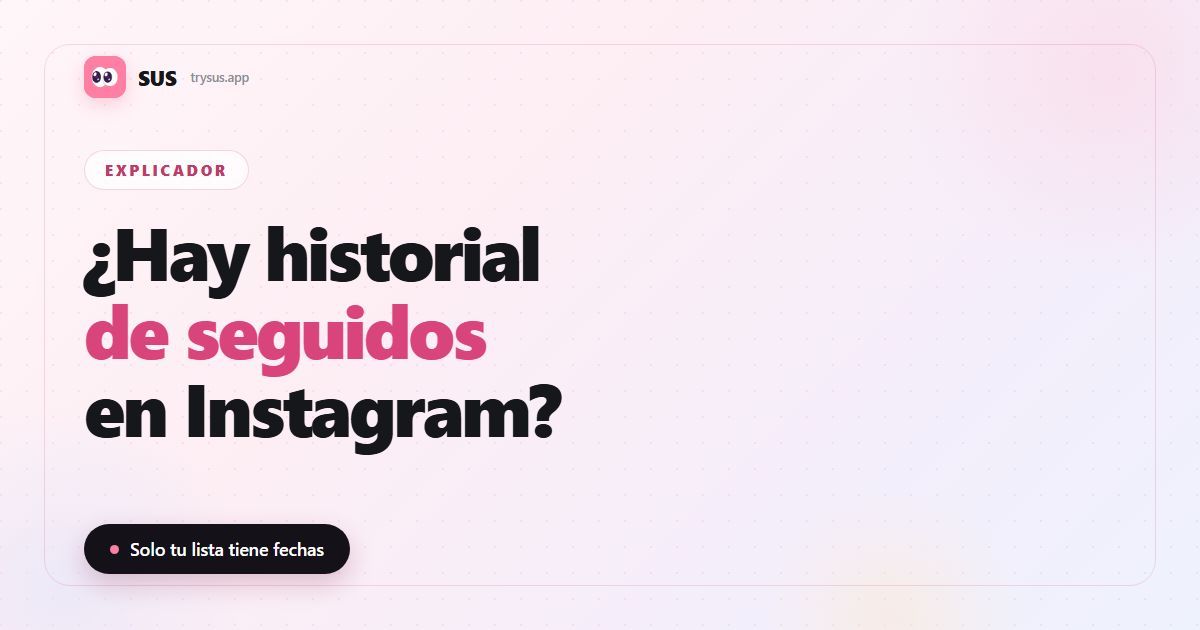 Portada del artículo de SUS: «¿Hay historial de seguidos en Instagram?», con el logotipo de SUS, la etiqueta Explicador y la línea «Solo tu lista tiene fechas».