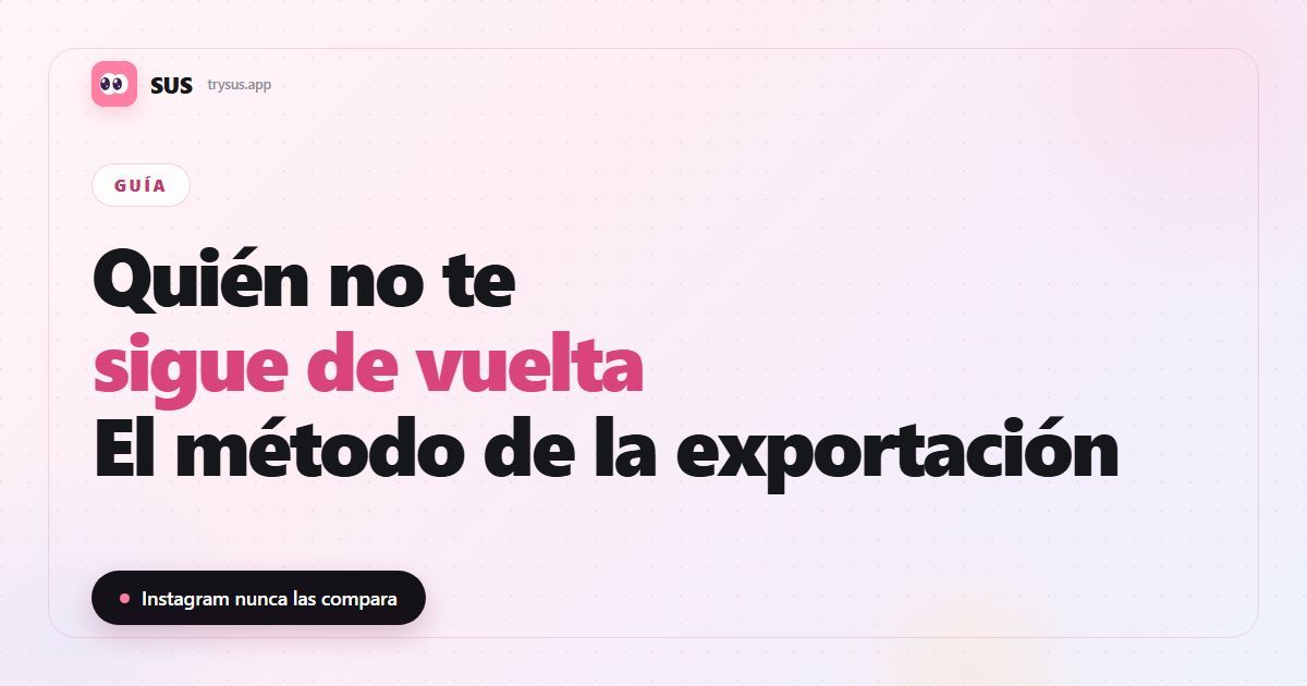 Portada del artículo de SUS: «Quién no te sigue de vuelta — el método de la exportación», con el logotipo de SUS, la etiqueta Guía y la línea «Instagram nunca las compara».