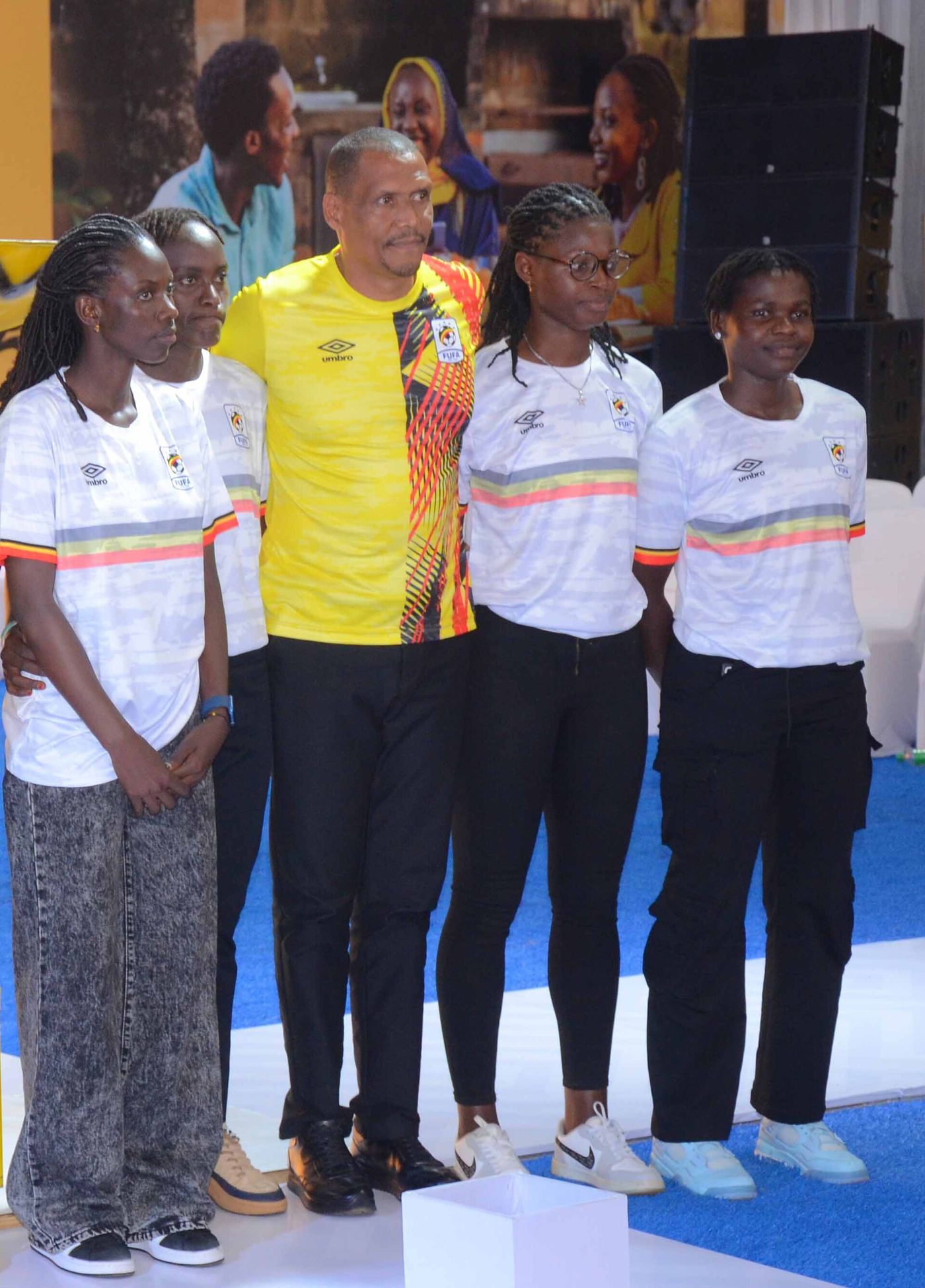 An East African women's national football team lining up before a match