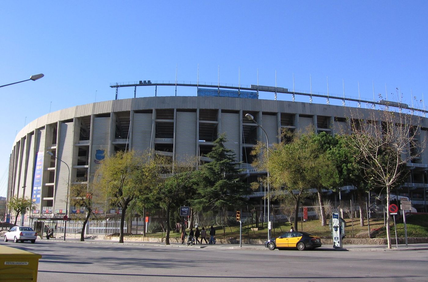 Inside Camp Nou, home of FC Barcelona, with the stands and pitch in view