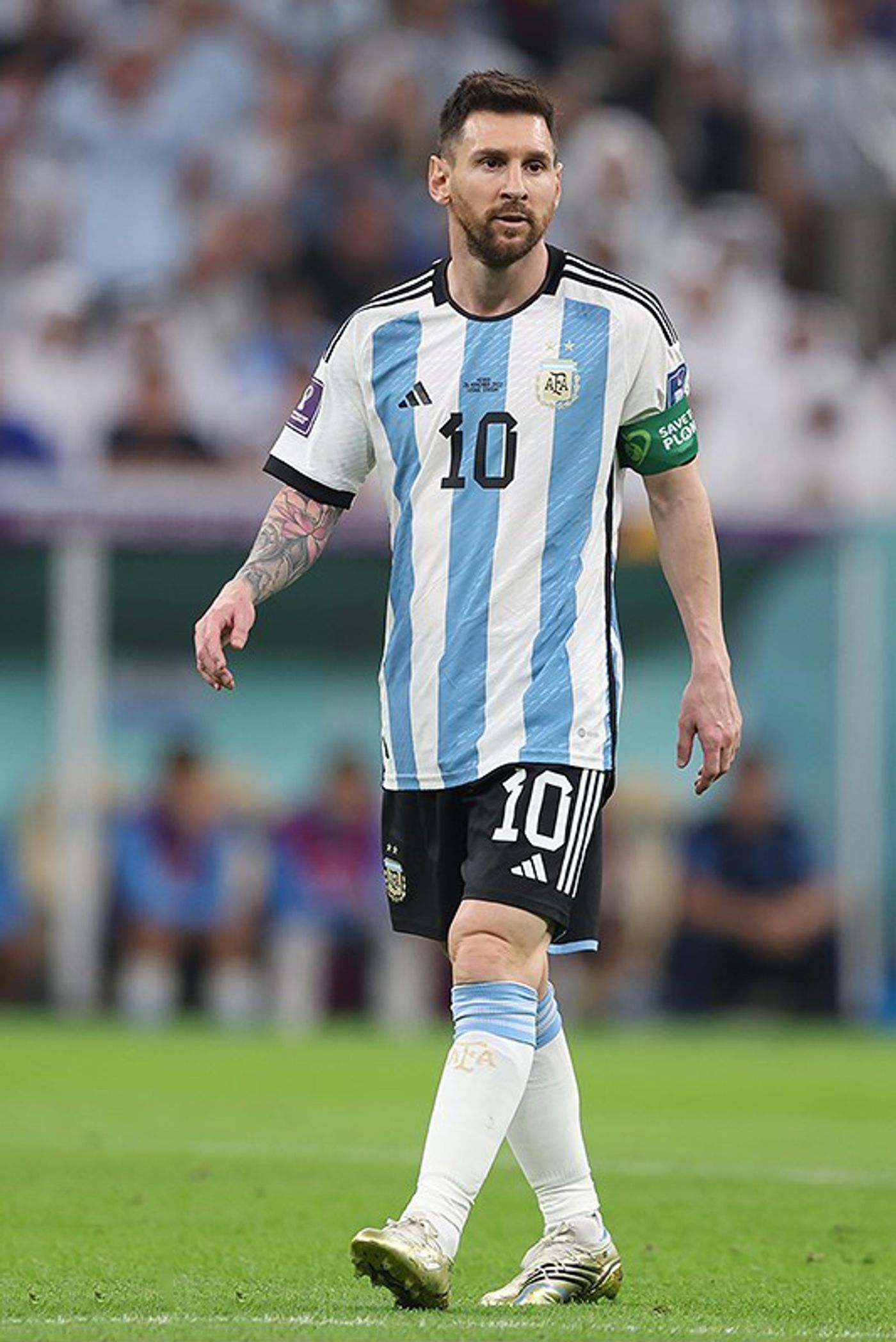 Lionel Messi playing for Argentina at the FIFA World Cup