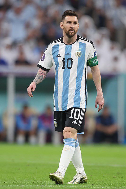 Lionel Messi playing for Argentina at the FIFA World Cup