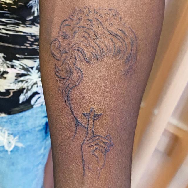 shh woman face tattoo arm ephemeral