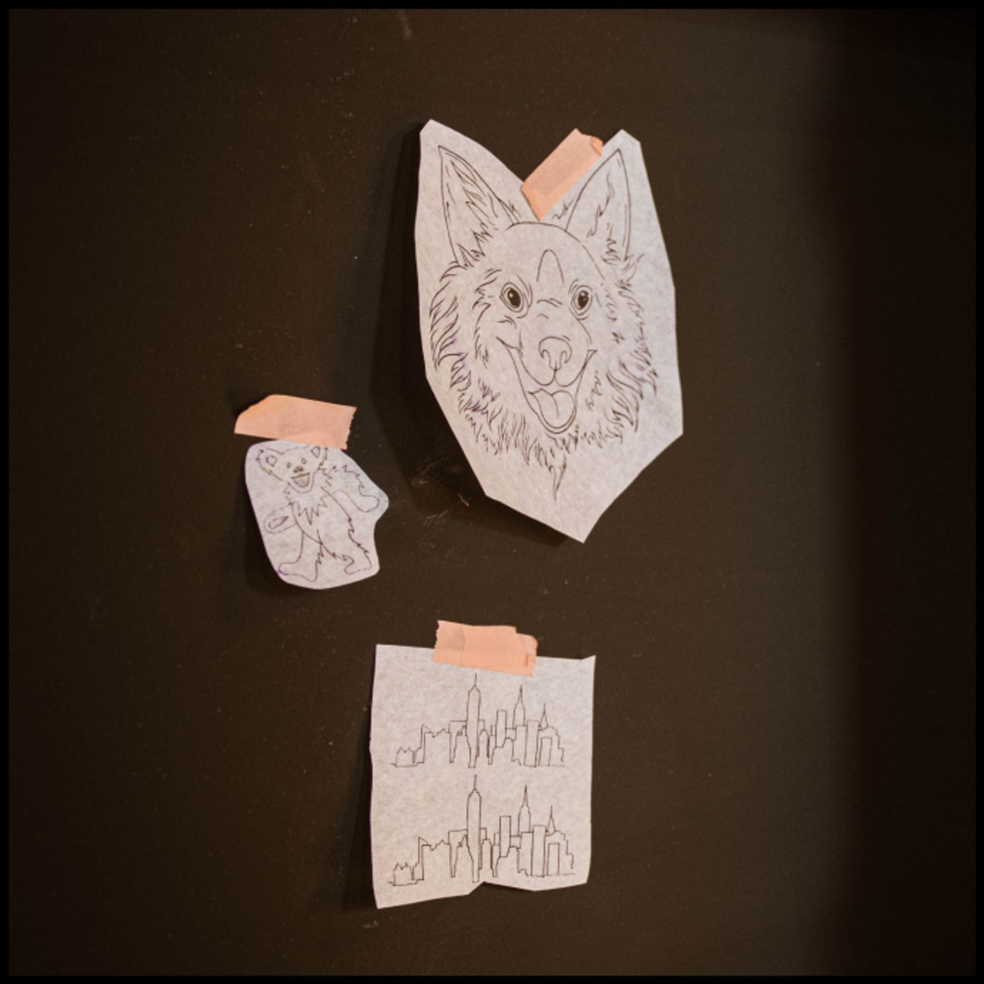 drawings of different tattoo ideas in Williamsburg studio