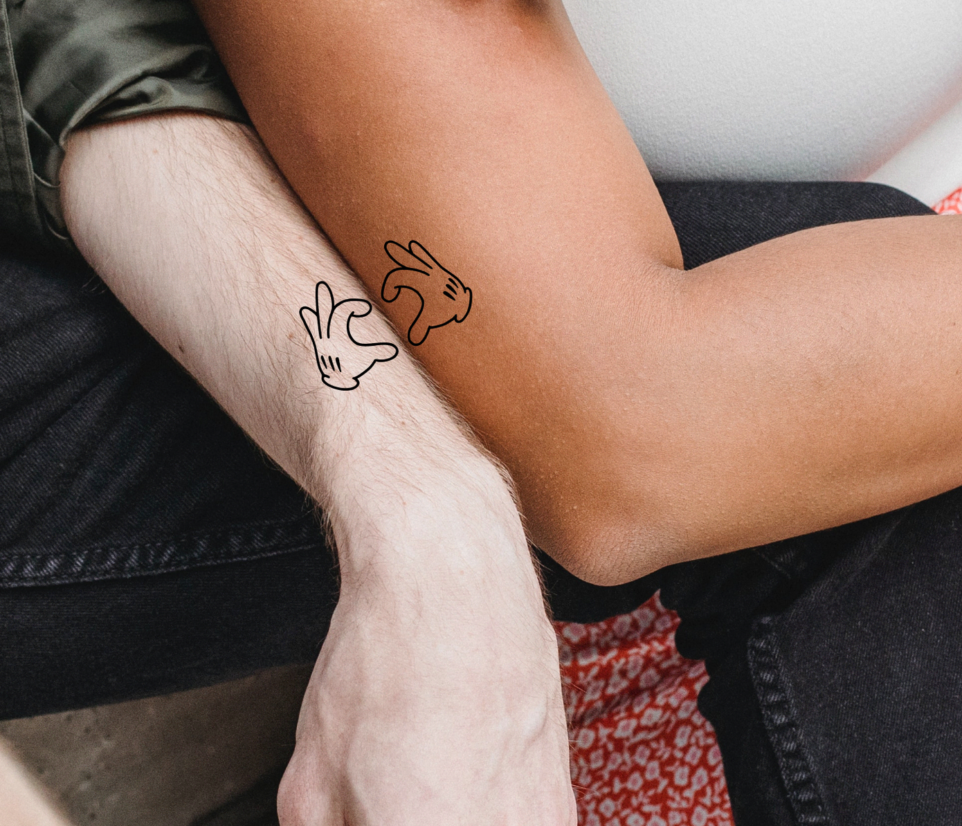 matching cartoon heart hands tattoo