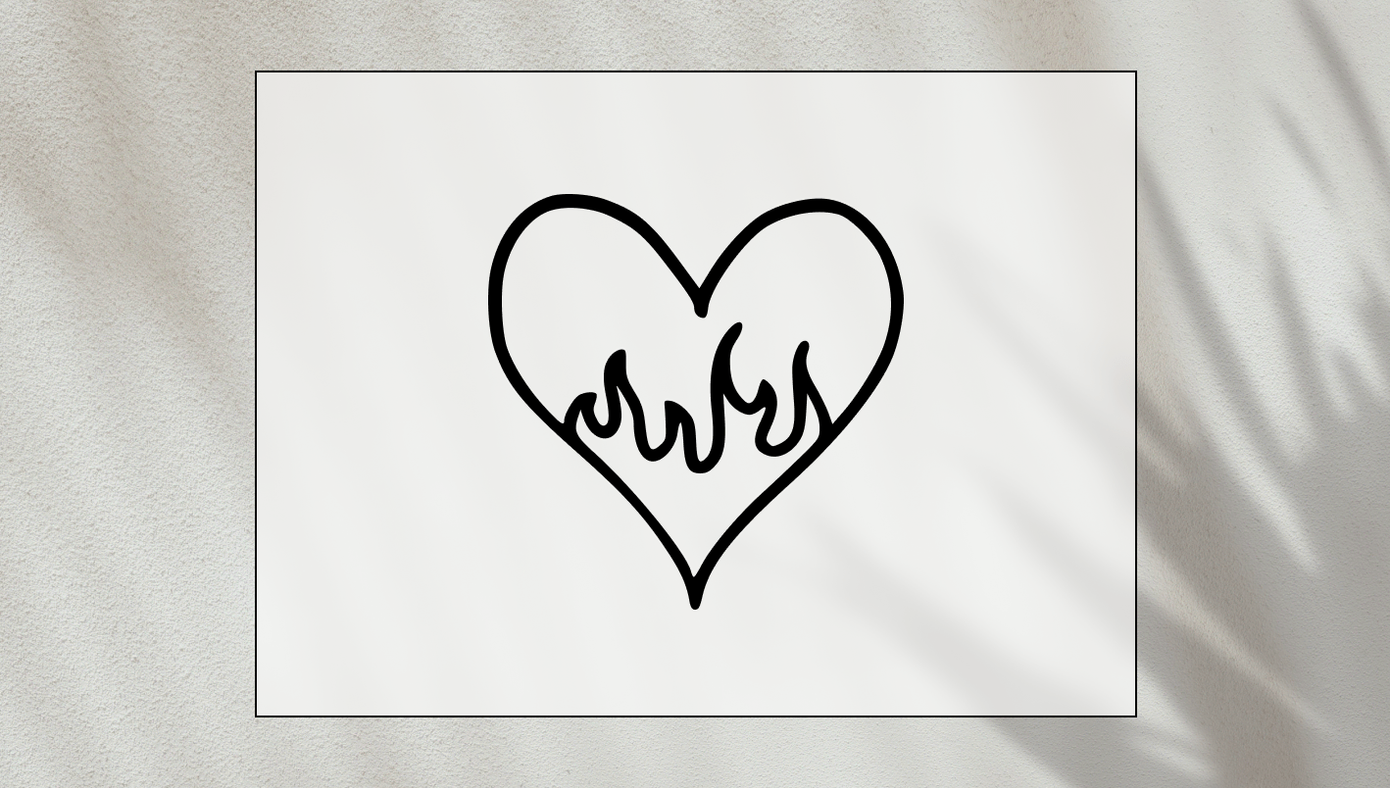 heart on fire flash tattoo design