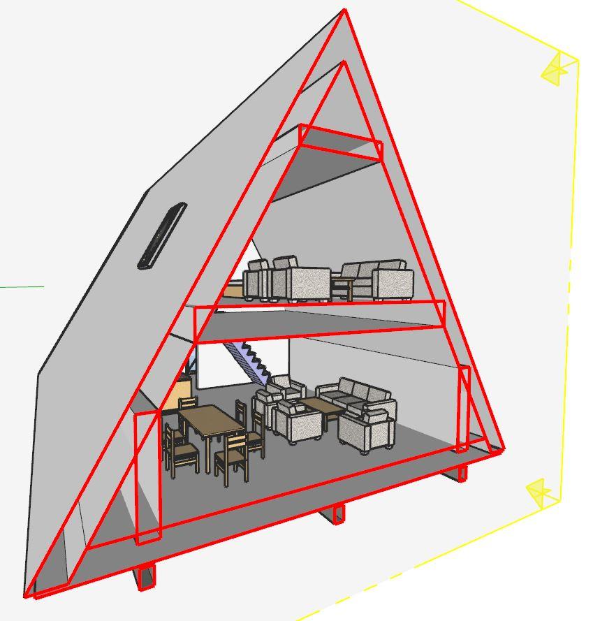Isometric view of an Avrame Trio 3d model crossection