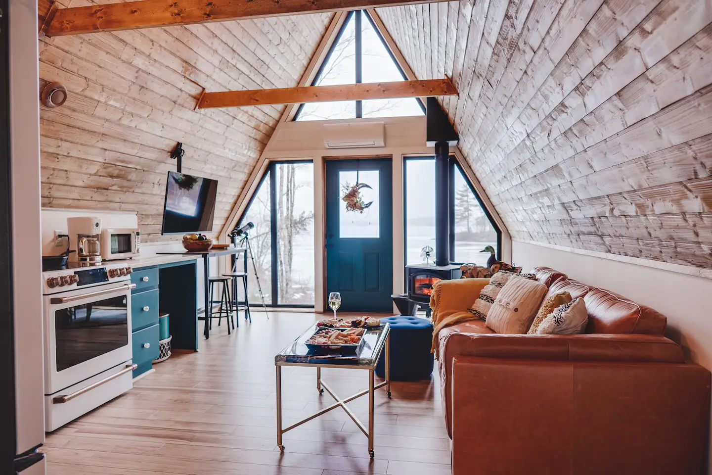 Interior of Avrame's A-frame home