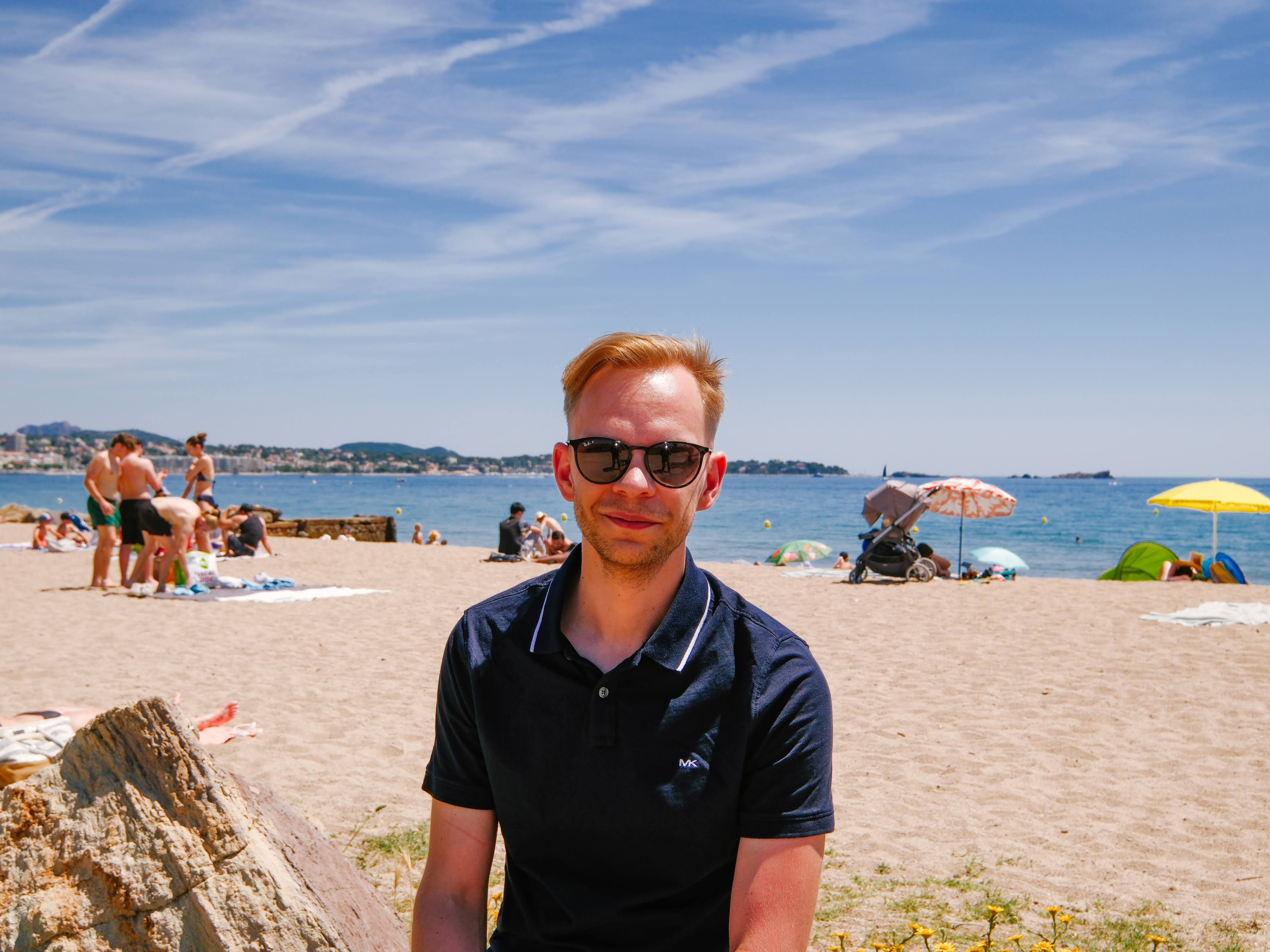 Avrame Head of Sales Priit on a beach on the French Riviera at the end of the France trip