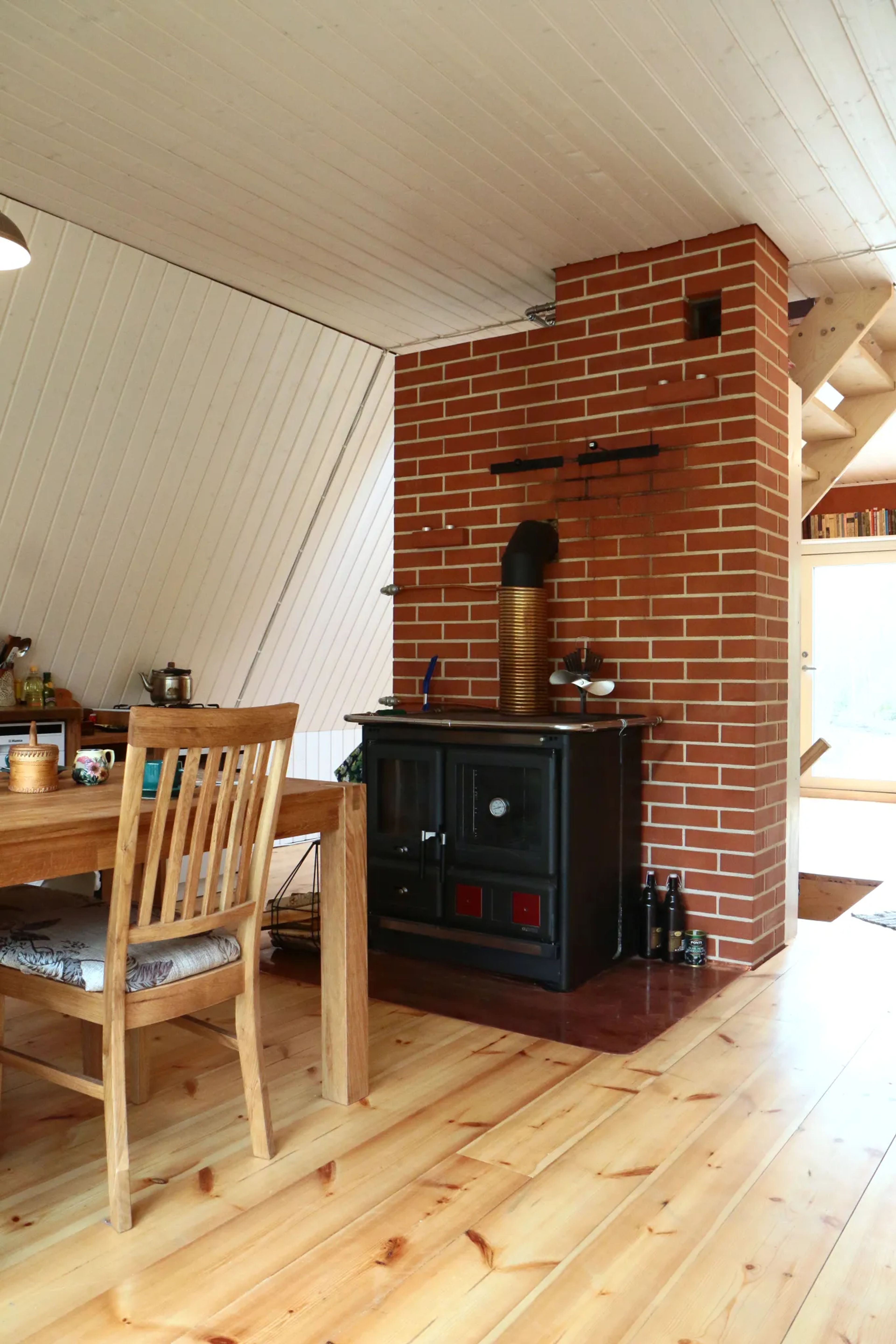 Interior of an A-frame house