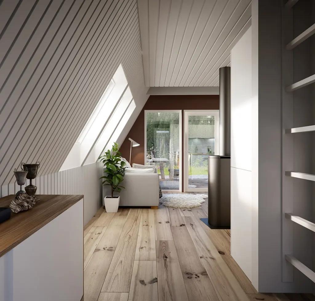 Interior of an Avrame Duo series A-frame house