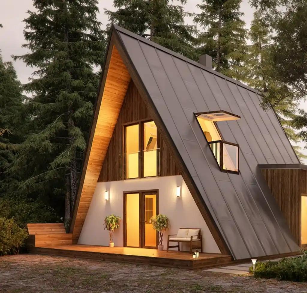 A-frame house in the woods