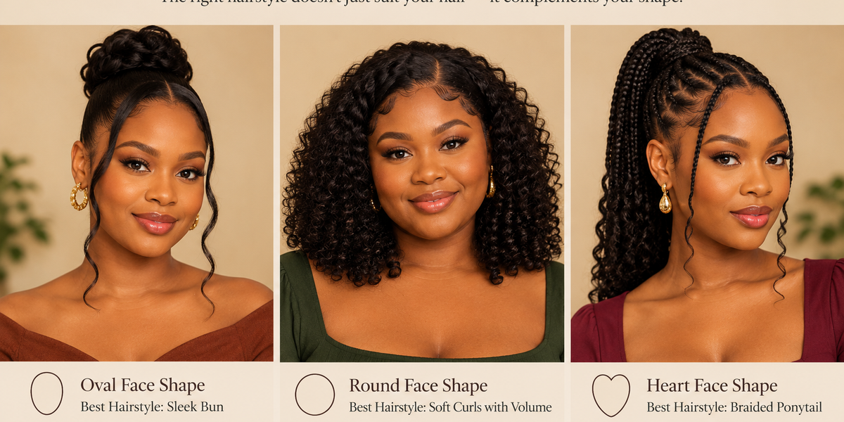 Women with different face shapes wearing hairstyles suited to each