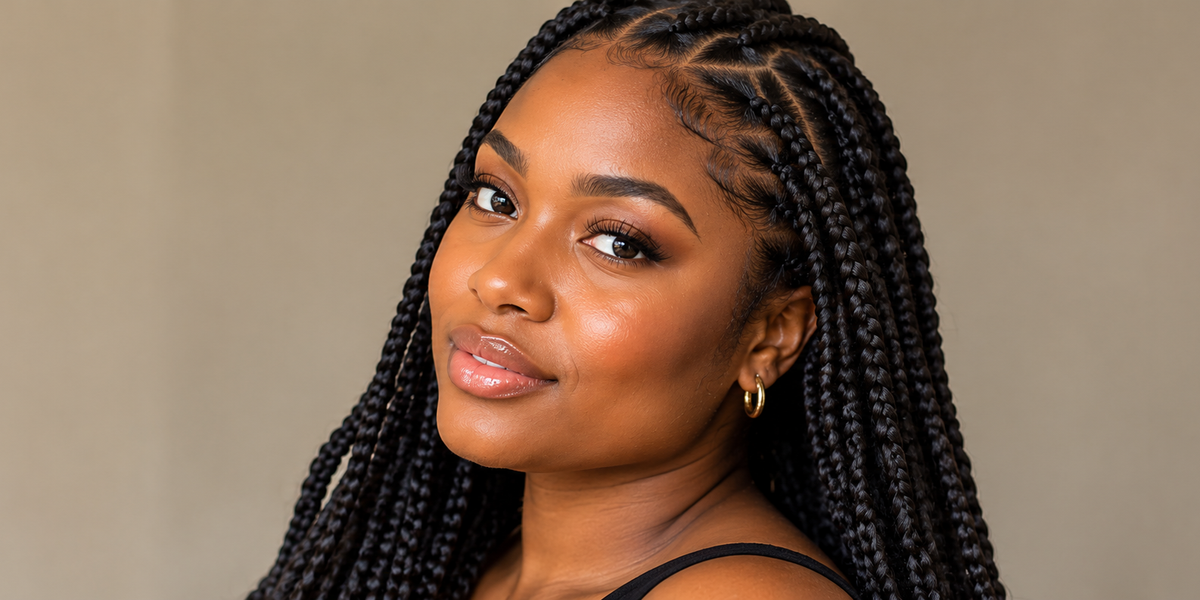 Nigerian woman with neatly styled protective braids in natural lighting