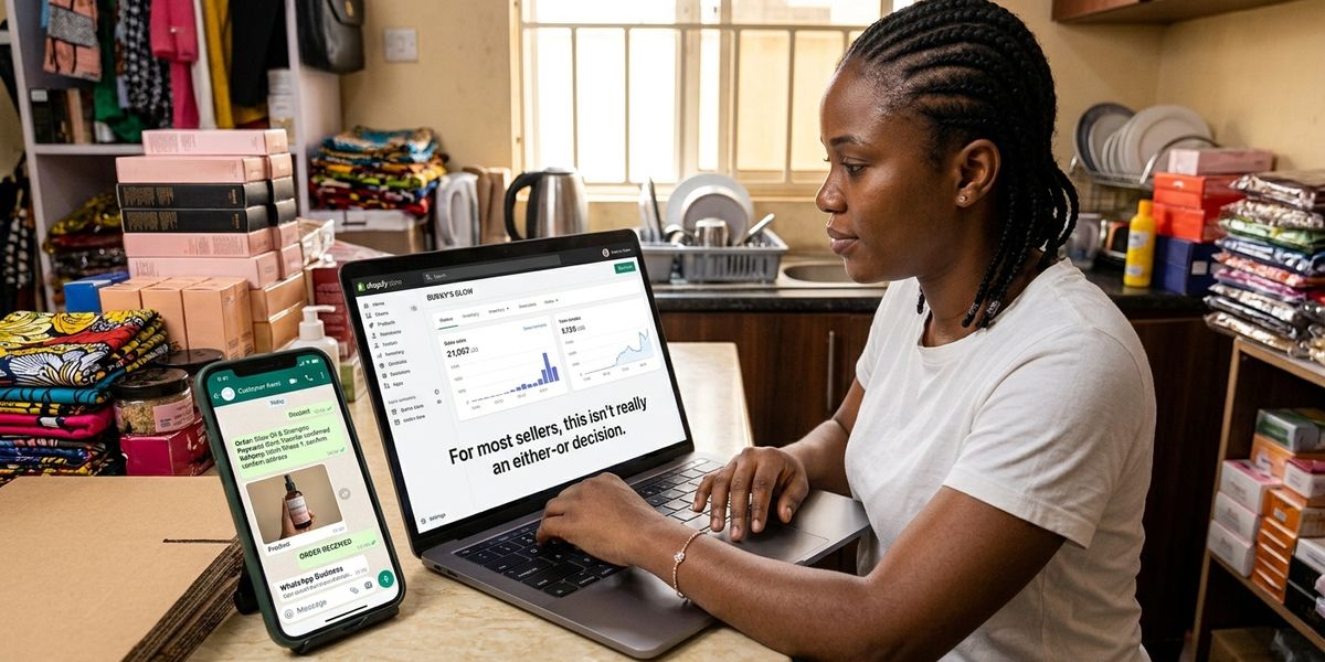 WhatsApp Business app shown next to an online store dashboard
