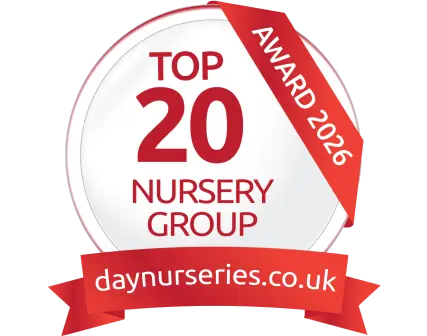 Award badge: Top 20 Nursery Group 2026 by daynurseries.co.uk.