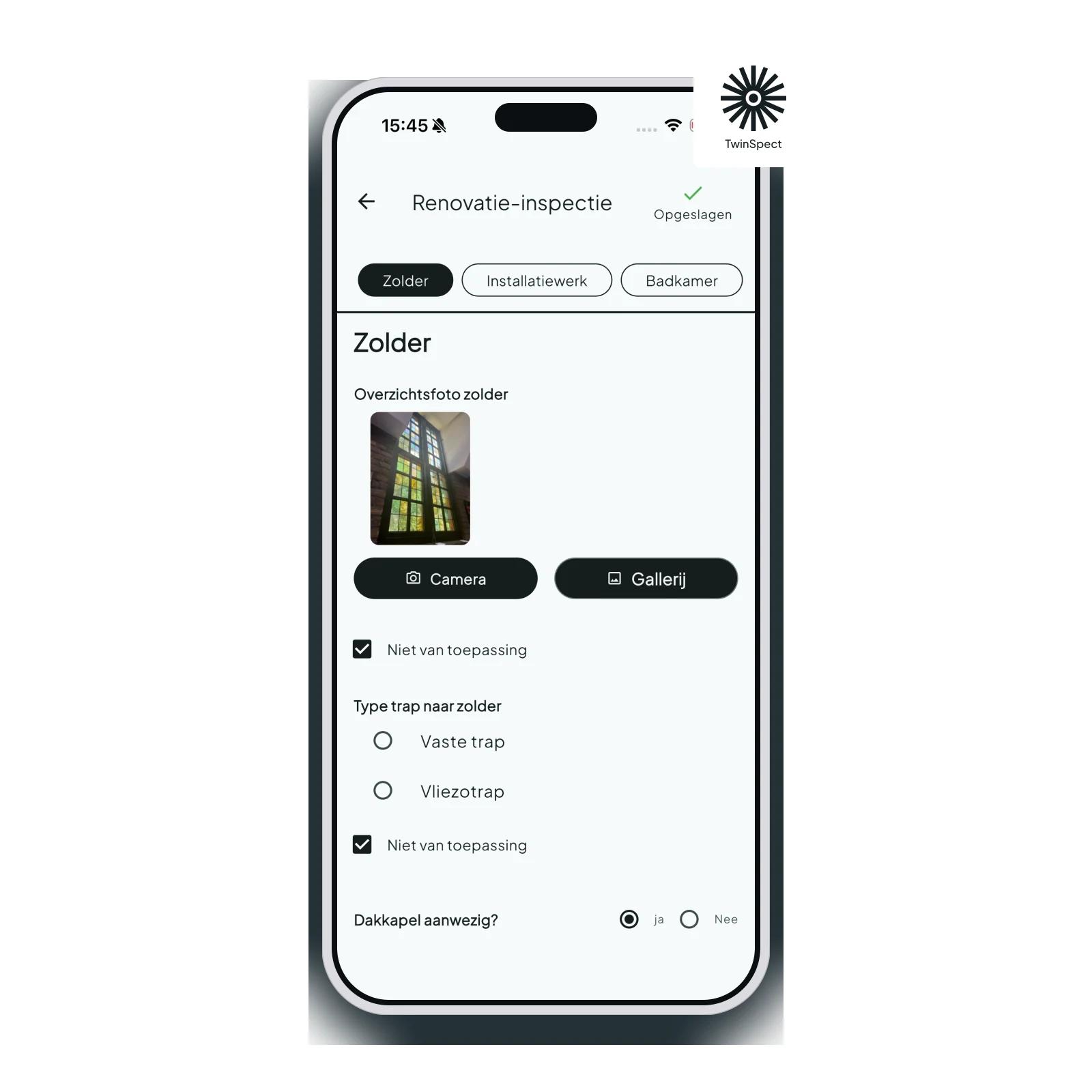 TwinSpect inspectieformulier met foto in de app