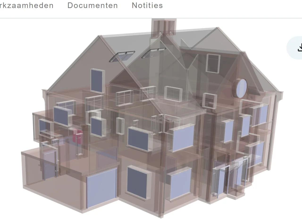 Transparant 3D BIM-model van een woning in TwinSpot