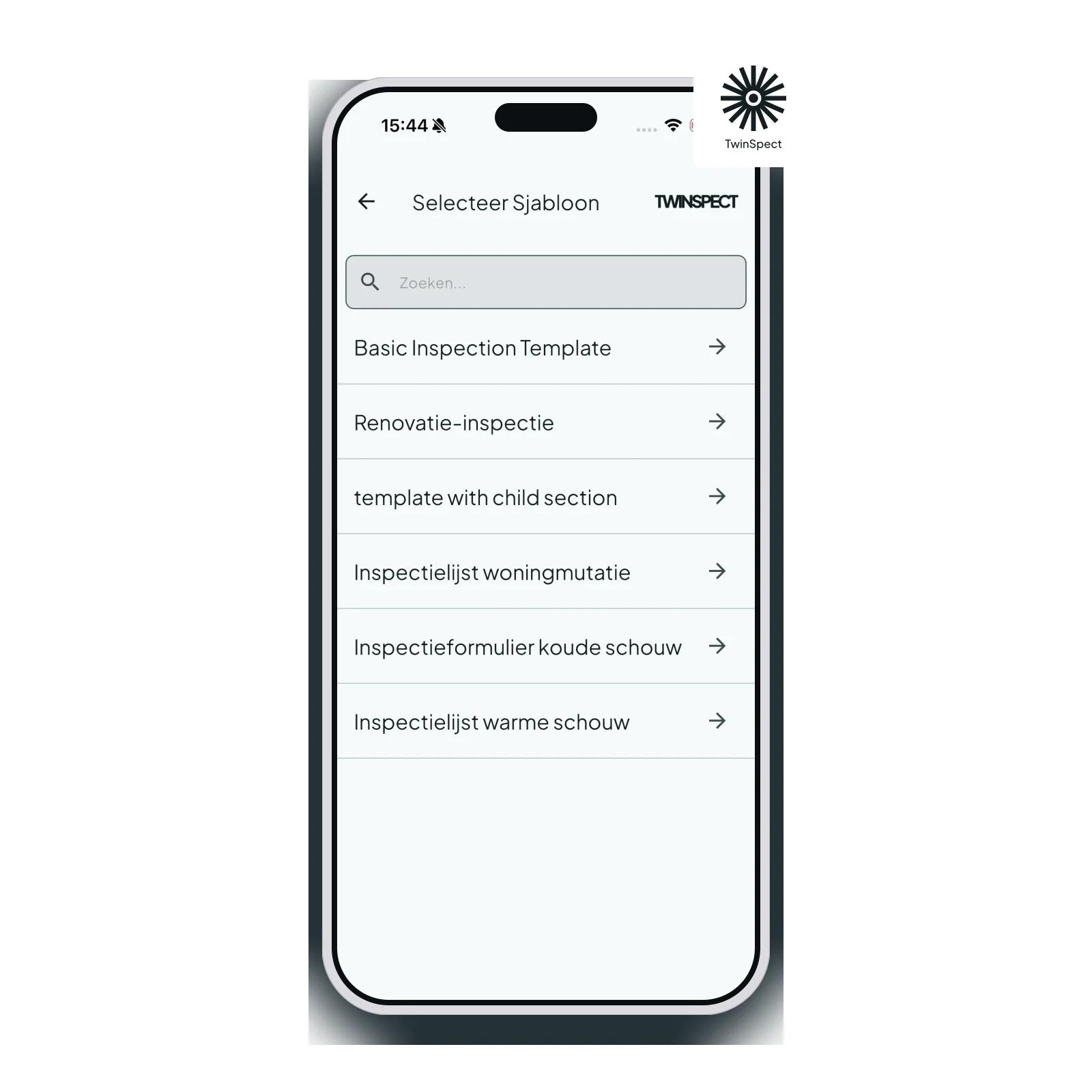 Inspectiesjabloon kiezen in TwinSpect