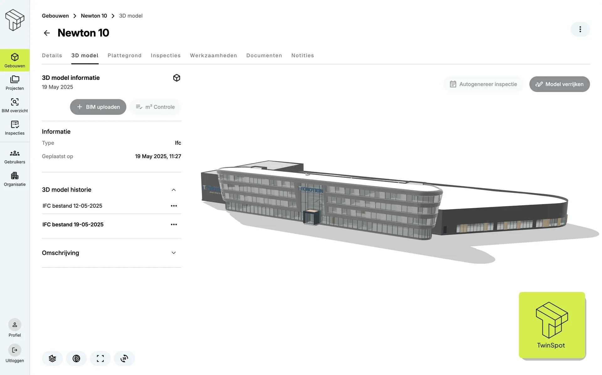 3D-model van een gebouw in TwinSpot