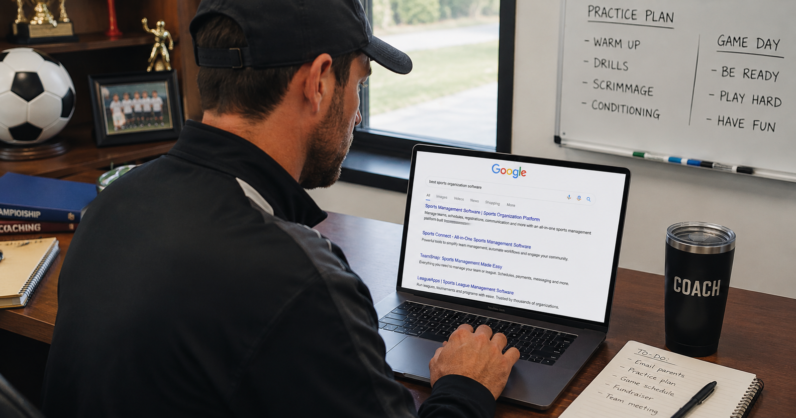 Coaching looking up Sports Management Software