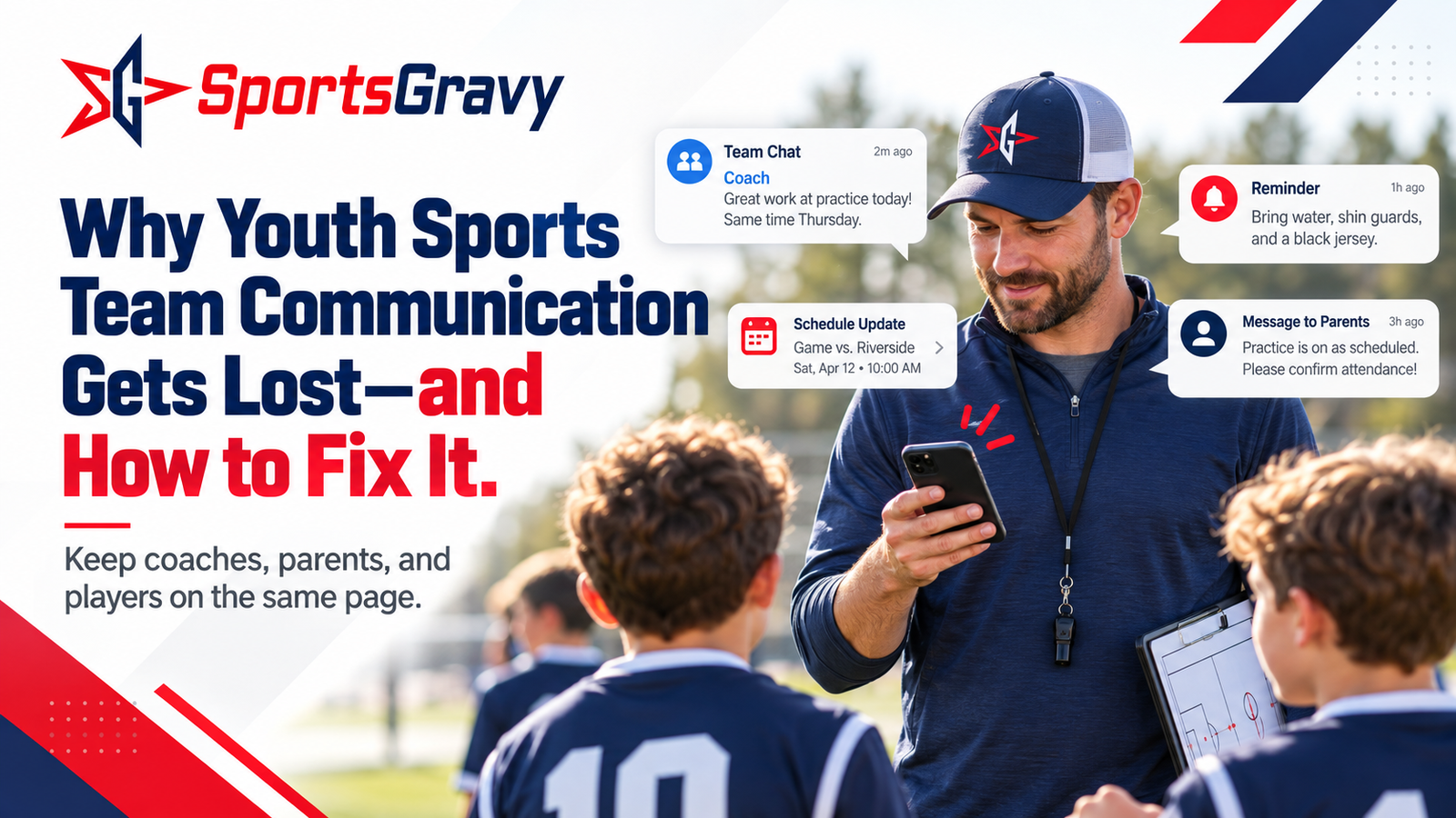 Youth sports coach communicating with players and parents through a team messaging app