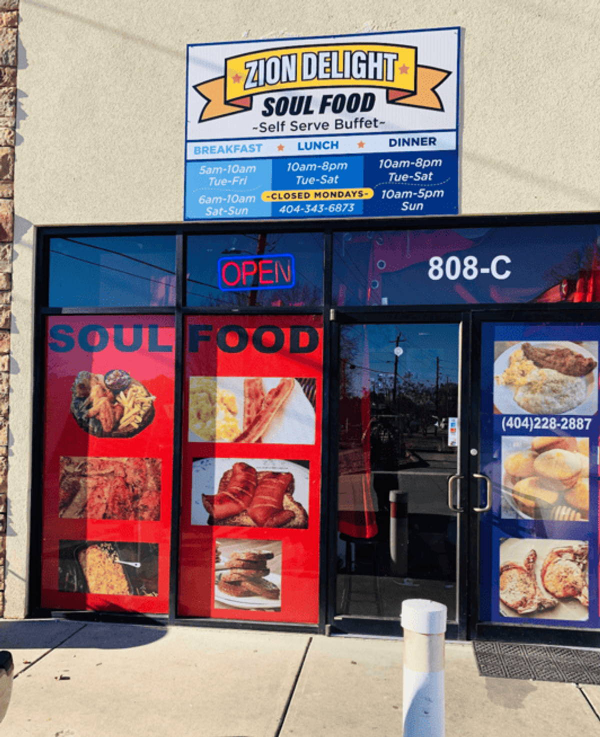 Zion Delight Soul Food storefront exterior at 808-C McDonough Blvd SE, Atlanta GA