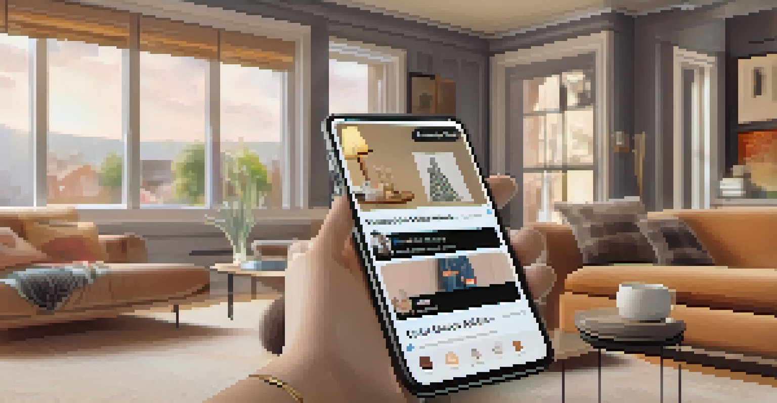 A smartphone displaying an AI chatbot interface for fashion advice in a cozy living room setting.