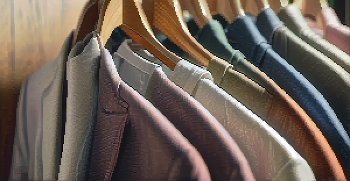 A close-up view of a smart fabric jacket with visible sensors, hanging in a sunlit room, showcasing its textured fabric and color-changing properties.