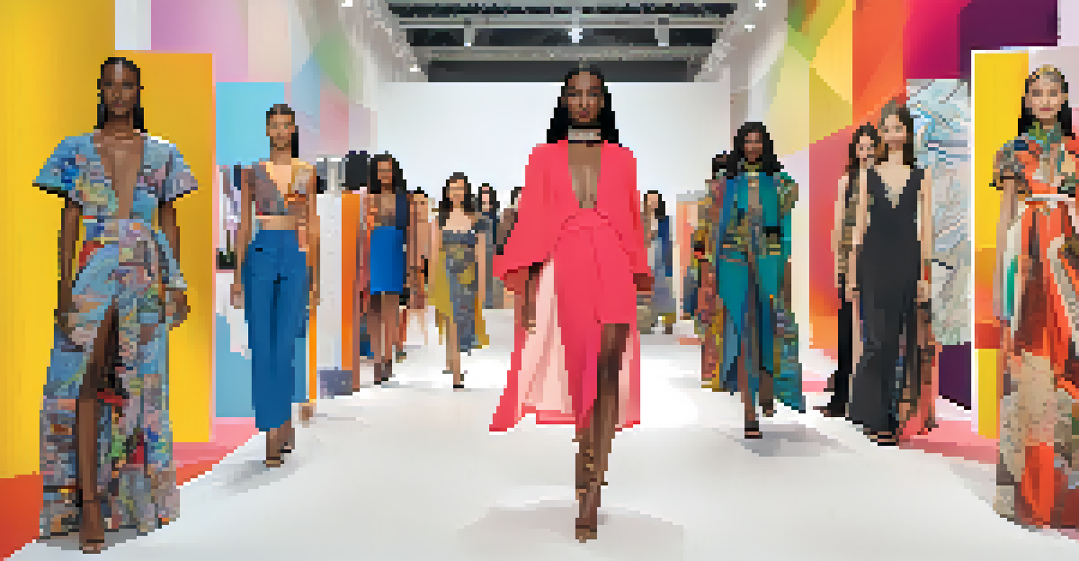 A split-screen view of global designers presenting their fashion collections in a virtual event, highlighting cultural diversity.