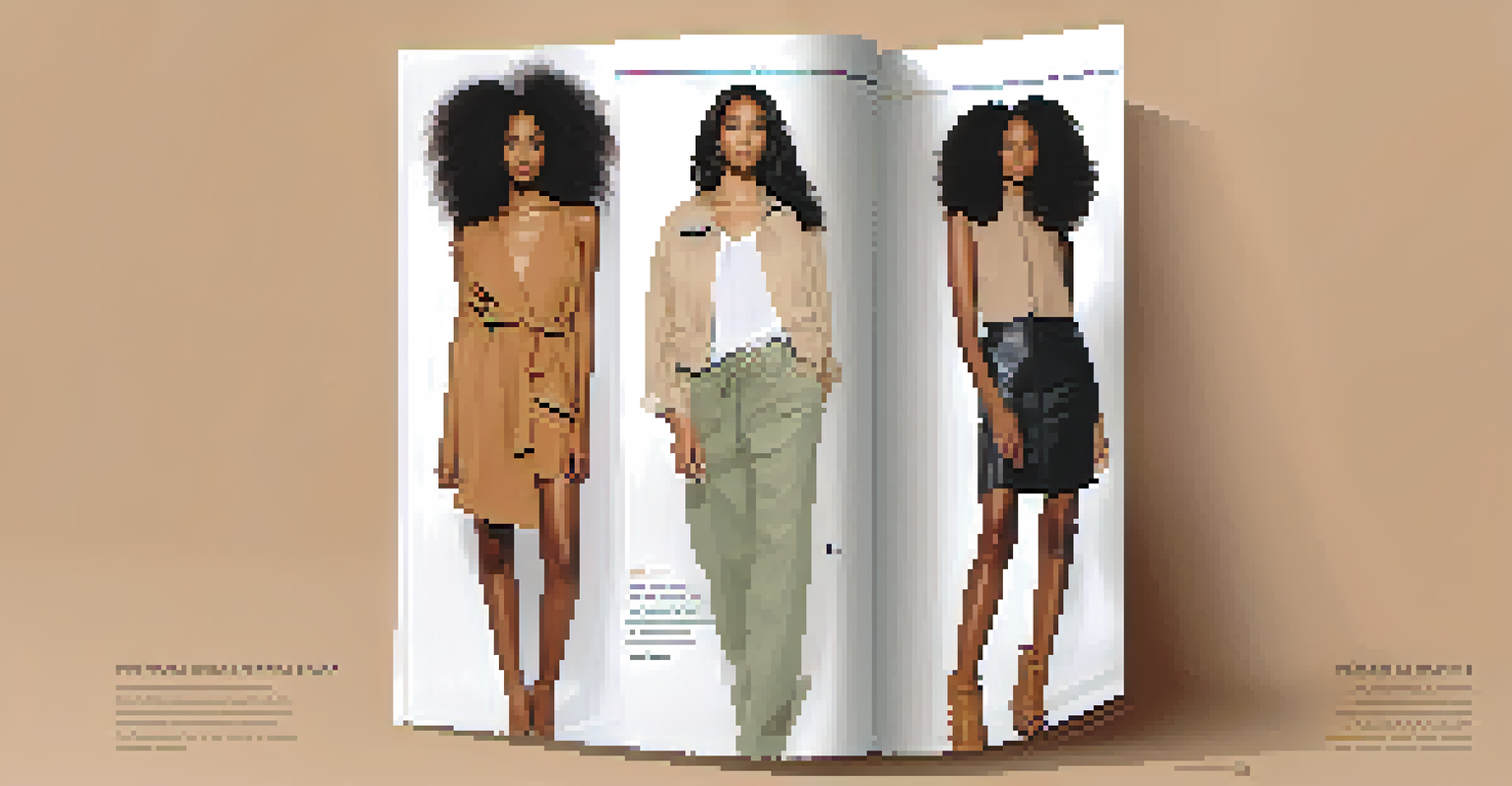 A modern fashion magazine spread highlighting sustainability and inclusivity with eco-friendly fashion designs on diverse models.