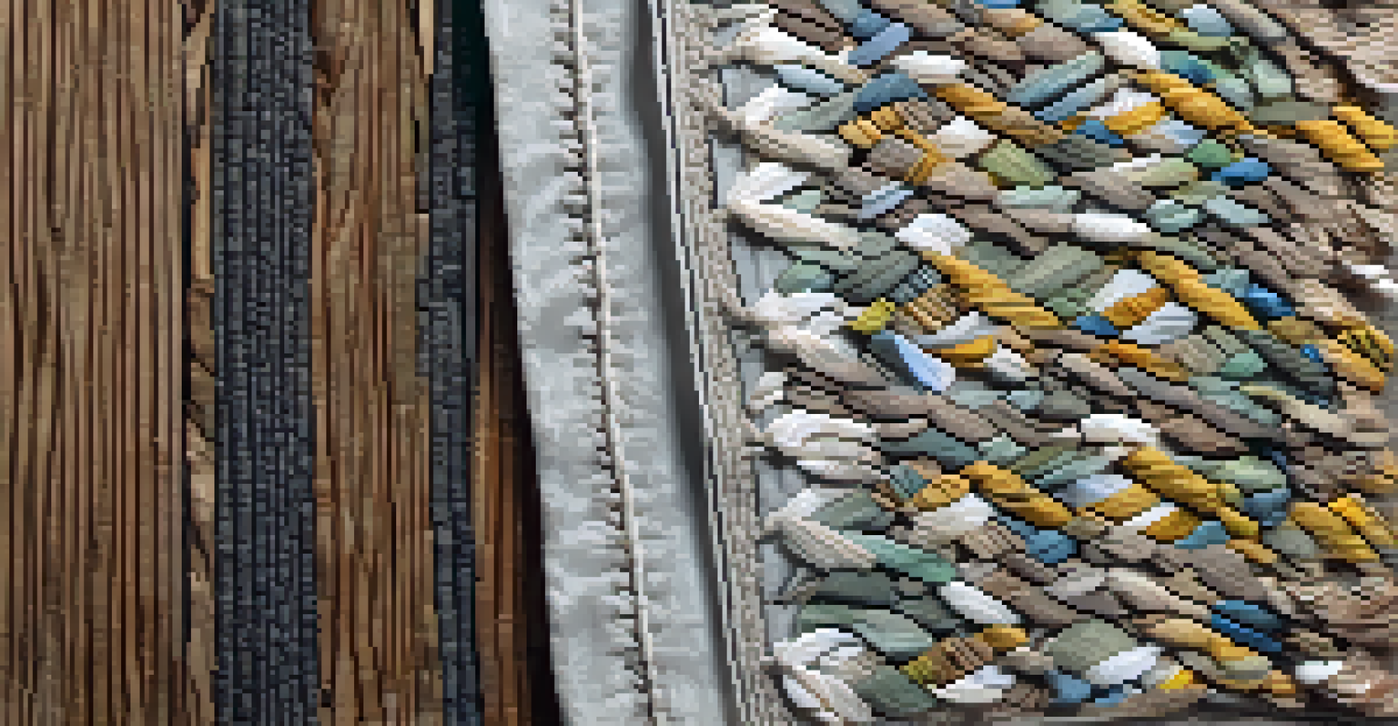 A close-up of a sustainable fashion garment made from recycled materials, displayed on a wooden surface.