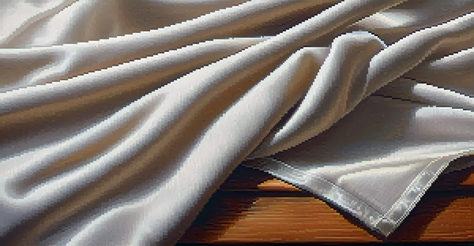 A close-up of soft organic cotton fabric draped on a wooden table, illuminated by natural light.